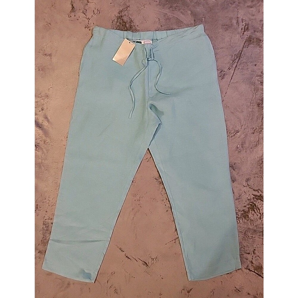 Privacy Linen Pants 12 Women Teal Elastic Waist Pullon Drawstring Light Airy